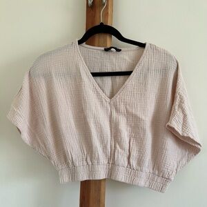 Final Touch Beige V-Neck Dolman sleeve Crop Top